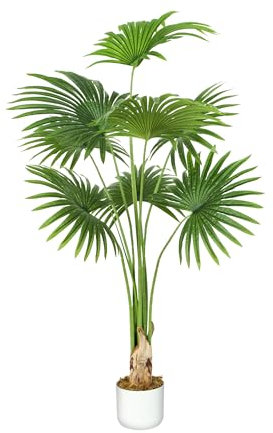 mcc direct Artificial Fan Palm Tree, 140cm Tall Large Decorative Artificial Plant with Plastic Planter and Artificial Moss for House Bedroom Office Garden Store Decoration