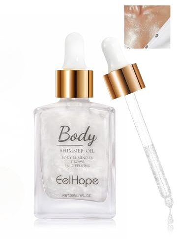 Jutqut Body Shimmer Oil - Huile de maquillage liquide pour le corps et les cheveux - Huile scintillante pour le corps et les cheveux - Avec particules brillantes - Pour le maquillage de la peau et du