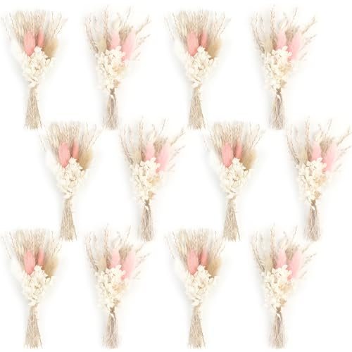 Larber 12PCS Mini Dried Flower Bouquet Dried Wildflowers Dried Flowers Mini Dried Flower with Stem for DIY Photo Props Vase Wedding Decoration (Pink)