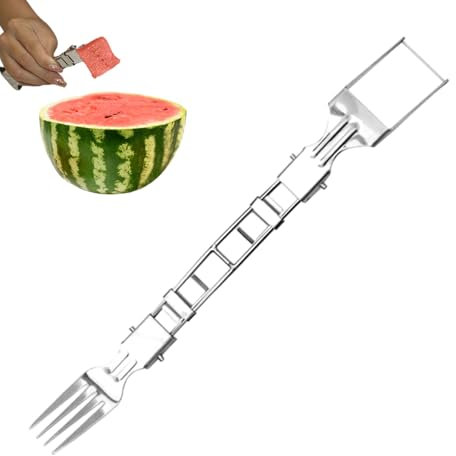 Qfdiwr Taglierina per affettare la forchetta per anguria, Forchetta per anguria - Strumento forchetta per tagliare frutta 2 in 1 - Acciaio inossidabile, forchetta pieghevole per anguria, gadget da