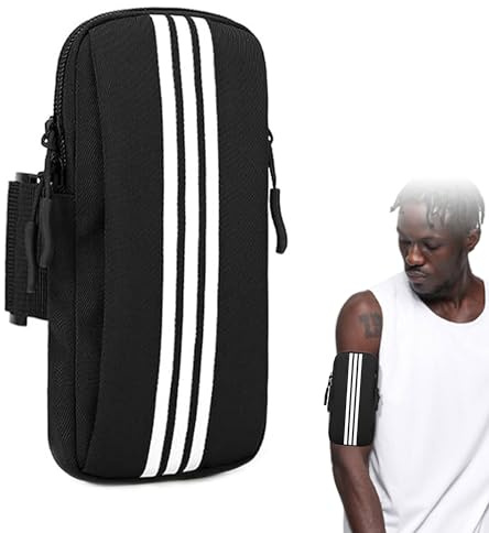 Brazalete deportivo para correr con doble bolsillo 19x9 cm negro compatible con móviles hasta 7 ideal para running, gimnasio, ciclismo y senderismo