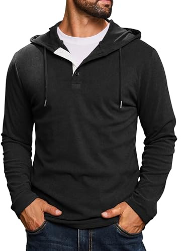 CTU Felpe con Cappuccio da Uomo alla Moda Casual con Bottoni Pullover Felpe con Cappuccio Leggere a Maniche Lunghe Maglietta S-3XL, Nero , XL