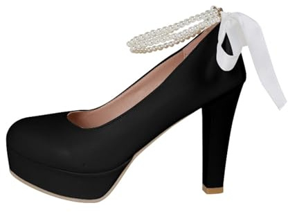 Dirndl Pumps - Scarpe da donna per costume tradizionale bavarese Chunky, con piedi larghi, eleganti con tacco, scarpe da ballo estive, comode da donna, O nero., 38 EU