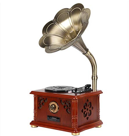 BGAZA Massivholz-Rekord USB-Player Retro Vinyl Gramophone Bluetooth Lautsprecher Metall Lautsprecher FM Radio Stereo Audioausgang Subwoofer