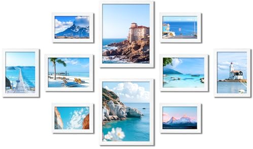 FALSKT 10 Piezas Marcos de Fotos Blanco de MDF 3 Tamaños Vidrio Acrílico | 2PCS 20 x 25 cm, 4PCS 13 x 18 cm, 4PCS 10 x 15 cm Marco Fotos Marcos para Cuadros Pueden Colocar en La Pared o en La Mesa