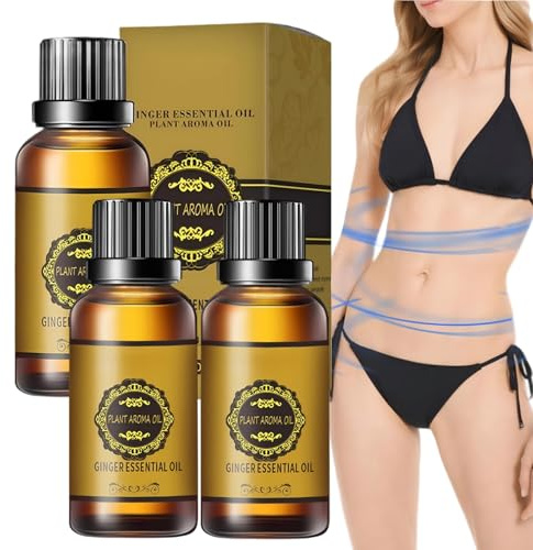 Aceite esencial de jengibre, 3 x 30 ml, aceite corporal natural para el drenaje abdominal, aceite de masaje cálido, cuidado adelgazante, relajación y calmante