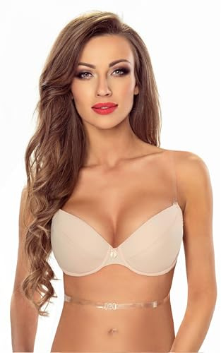 VIVISENCE Push Up BH Damen Rückenfrei Silikonträger Formt Dekolleté Halt, Beige,85C