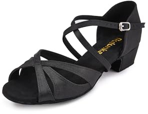 Bulunka Low Heel Ballroom Dance Shoes Salsa Latin Dancing Shoes for Social Dancer Practice Dancing 1.5 Inch Heel, 1.5-black, 5 UK