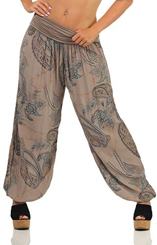 Malito Damen Aladinhose mit Print | Haremshose zum Tanzen | Pumphose zum Chillen - Freizeithose - Pluderhose 7185 (Fango)