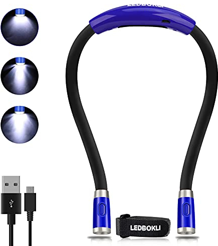 LEDBOKLI Leselampe Buch LED Buchlampe Wiederaufladbar Halslampe Biegbare Arme 3 Helligkeitsstufen Leselicht Buch Handarbeitslampe Umhängelampe Perfekt zum Lesen, Stricken, Campen, Laufen, Navy Blau