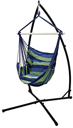 Support de Chaise Suspendue en Métal Cadre de Chaise Suspendue Pied Pied Support de Chaise Suspendue Extérieur et Intérieur 214 cm, Max Jusqu'à 120 kg, Style X (Chaise Suspendue & Tapis Non)