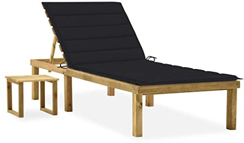 vidaXL Kiefernholz Imprägniert Garten Sonnenliege mit Tisch Auflage Gartenliege Relaxliege Gartenmöbel Strandliege Holzliege Freizeitliege Liege Saunaliege