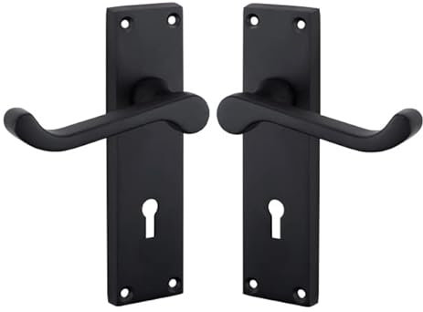 Golden Grace Victorian Scroll Lever Lock Door Handles in Matt Black Finish, Classic Interior Doors Hardware - 150mm x 40mm