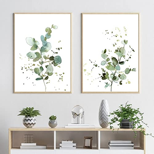 2er Poster Set, Abstrakt Blätter Bilder, Moderne Wandbilder, Bilder Set Wohnzimmer Deko Schlafzimmer, Leinwandbilder Wandposter OHNE Rahmen (A,40x50cm)