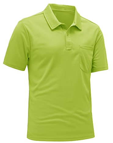 Rdruko Mens Short Sleeve Golf Polo with Chest Pocket, Chartreuse XL