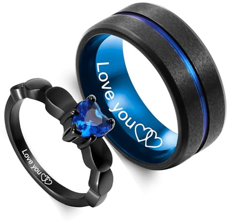 OTXIXTO Ensemble de Bagues de Couple Assorties Personnalisées Bagues de Promesse pour Couples Acier Inoxydable Gravés Noms Bagues Bijoux pour Lui Elle Bagues Assorties pour Couples Femmes Hommes