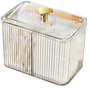 Nexoria Contenedor de bastoncillos de algodón, dispensador de almohadillas de algodón transparente, soporte para bastoncillos de algodón con tapa, almacenamiento de varillas de algodón acrílico,