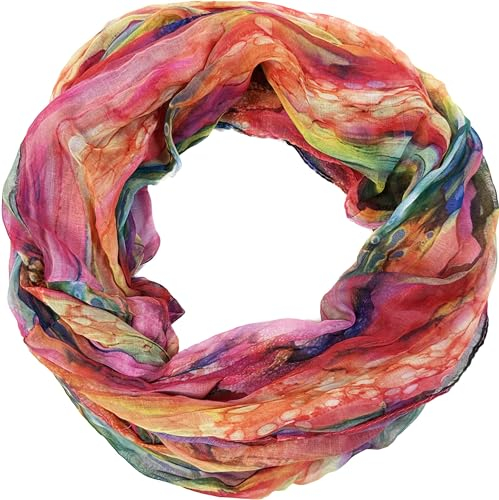 Jeamis Regenbogen Seide Loop Farbverlauf Frühling Rundschal Rainbow Streifen Sommer Leicht Schal Stola (Pink)