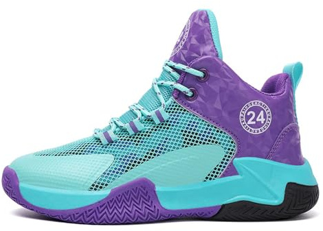 Hixingo Kinder Basketballschuhe Sportschuhe Jungen, Mädchen Sneaker Herren Turnschuhe Anti-Rutsch Laufschuhe High Top Basketball Schuhe Unisex, Lila 36 EU