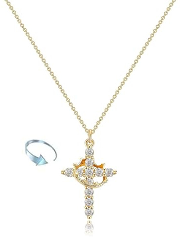 NATOSU Collier avec couronne torsadée en forme de croix, collier croix en plaqué or blanc, colliers chrétiens avec pendentif de foi, collier croix avec couronne pour femmes et filles