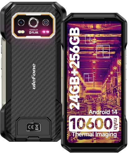 Ulefone Armor 27T Rugged Smartphone Thermal Imaging Android 15, 24GB+256GB, 10600mAh Wireless Charging 64MP Night Vision 6.78 FHD+ 120Hz IP68/69K Waterproof Dual SIM 4G Phones 3-Card Slot NFC