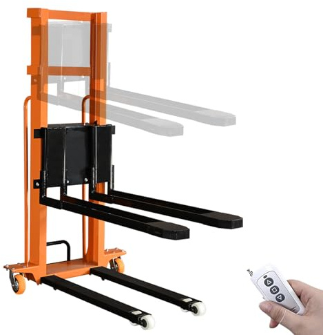 Electric Pallet Stacker Electric Forklift Capable of Boarding Trucks Pallet Lift 1300lbs Capacity 63 Lifting Height Material Lift with Fixed Legs