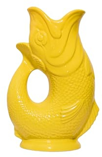 The Original Gluggle Jug - Yellow Glug Jug in L, 22cm 0.6L - Gug Glug Fish Shaped Jug - Decorative Glugging Water, Cocktail, Wine & Gin Pitcher, Decanter or Vase - Hand Made in Britain