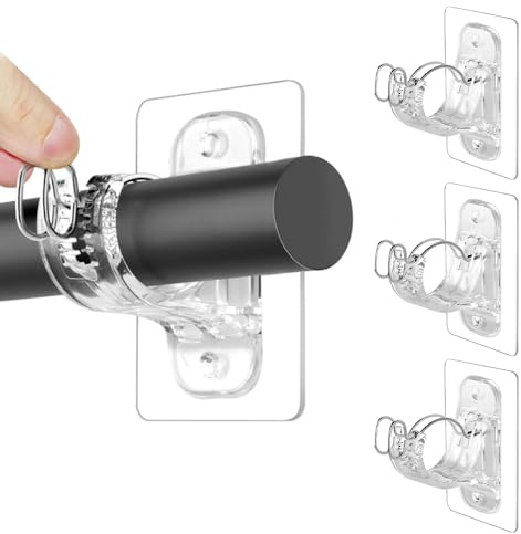WEFHEF 4 Pz Staffa Autoadesiva per Asta Tende,Supporti per Bastoni per Tende Senza Fori,Supporto per Bastone per Tenda Autoadesivo con 10 Pz Ganci per Camera da Letto, Cucina, Bagno