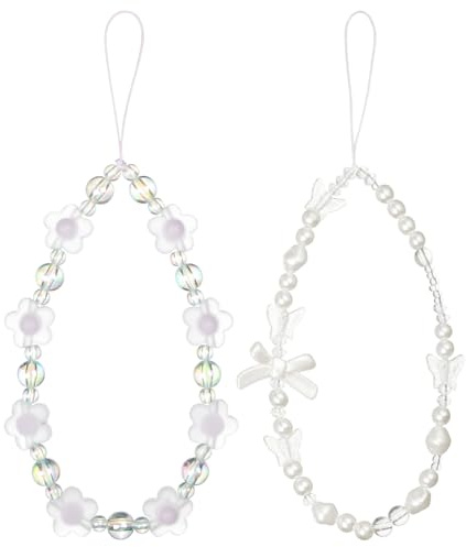 OFFCUP Mobiltelefonrem, 4 st mobiltelefonkedja telefonarmband charm, anti-förlust telefonsnodd, naturlig kristall telefonarmband med pärlor, Petite, Kristall