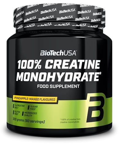 BioTechUSA 100% Creatine Monohydrate | mikroniserat kreatin | Kreatin ökar prestationen vid snabbstyrketräning | lättlöslig | rent monohydrat | 300 g, Ananas-mango