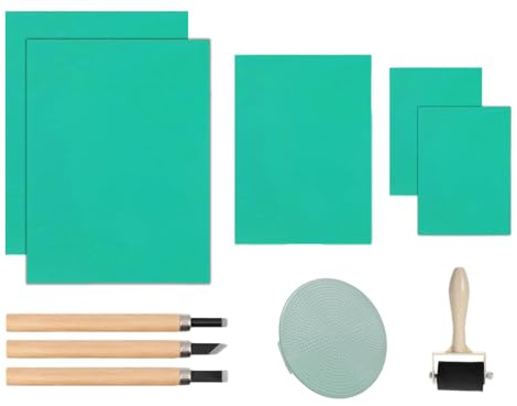 Hitopin Plancha de Linóleo para Grabado de Goma,5PCS Juego de Placas de Linóleo,Plancha Grabado Linoleo,Verde Linóleo Grabado,para Sellos, Artesanía y Proyectos de Impresión(2A4+A5+2A6)