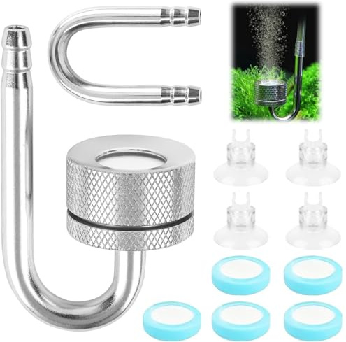 Difusor de CO2 acuario con bombones de succión y tubo en U, Polverizador de acuario de aleación de aluminio, Difusor de dióxido de carbono tubo de vidrio para plantas de agua dulce acuario, Accesorios