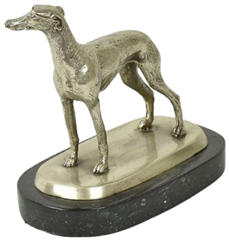 lyxig dekorativ bronsfigur vinthund silver/svart 22 x 13 x H. 19 cm - Bronsskulptur med marmorbotten - Dekorationsfigur - Dekorationstillbehör