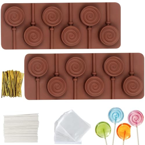 YXHZVON 2 Silicona Bandeja Pop Pastel palo Mould, 6 Cavidades Molde para Paletas de Silicona con 100 Palitos + Envoltorios para Cake pops + Lazos Retorcidos para Lollipop Party Cupcake(D)