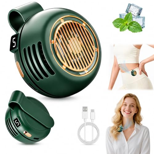 LEEWENYAN Clip on Fan, Clip on Fan for Clothes, Portable Mini Bladeless Waist Belt Personal Fan, USB Rechargeable Silent 5-Speed Cooling Fan for Outdoor Travel Office Car, Green