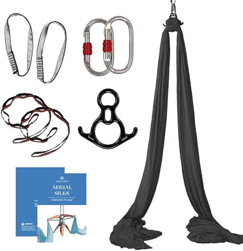 Aum Active Aerial Silks Starter Kit - Durable 9 Yards of Aerial Yoga Hammock with Hardware & Guide - Aerial Swing for Acrobatic Flying Yoga & All Levels (Aerial Rigging Point Up to 13ft)