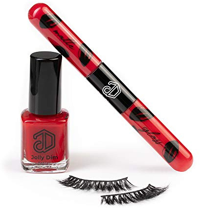 Jolly Dim by Inglot Makeup Set 1 - Matte & Gloss Lip Duo Dirty Red 1. Eyelashes Theatre. Nail Polish Carmine
