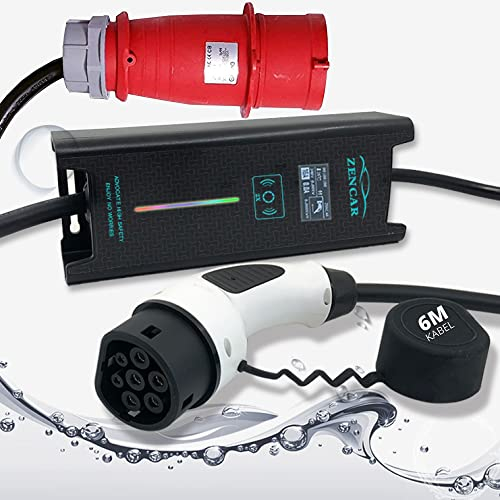 ZENCAR EVSE 6m Chargeur 3-phasé Prise CEE 22kW 32A 380V Voiture électrique commutable câble de Chargement Compatible: GLE500e, EQC, E-Tron, 3/S/X/Y, ID.3, i3, Zoe, Kona, Leaf, I-Pace, 330e/530e etc.