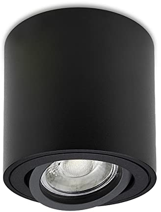 LongLife LED Runder Aufbaustrahler schwarz schwenkbar Deckenbeleuchtung - LED Leuchtmittel: GU10 5W Warmweiß 230V Deckenstrahler Leuchte für Wohnzimmer Büroeinrichtungen