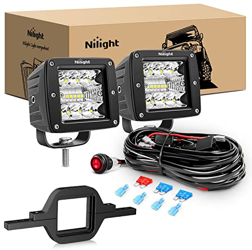 Nilight 2Pcs 3 Inch Led Pods Cubes 2 Inch Tow Hitch Mounting Brackets LED Backup Reverse Lights Rear Search Light Bar Wiring Harness Kit -2 Leads for SUV Truck Trailer