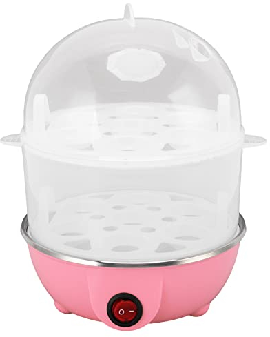 350 W 2 Capas Capacidad para 14 Huevos Olla Eléctrica para Huevos Olla Rápida para Huevos Apagado Automático, Olla para Huevos Duros Olla para Huevos Electrodomésticos Especiales (Rosa Doble Capa)