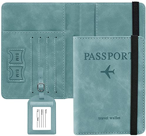 Porta Pasaporte, Porta Pasaporte con Bloqueador RFID para Tarjetas de Crédito, Tarjetas de Identificación y Documentos de Viaje (Azul)