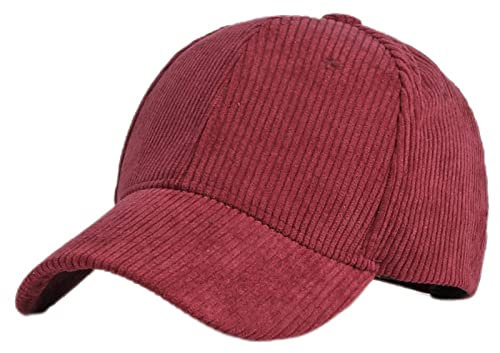 GIBZ Unisex Klassische Baseballkappe, Cord Mütze Verstellbar mit Gebogener Krempe, Baseballcap für Outdoor Sport, Burgund