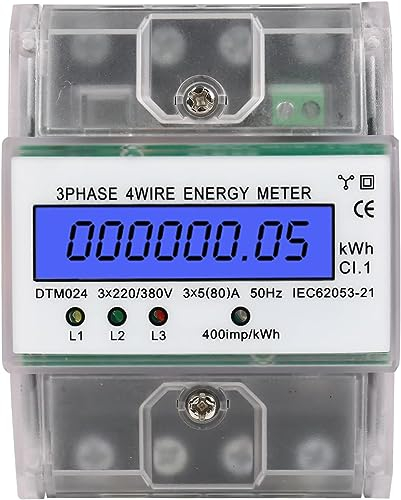 GothicBride Stromzähler, Digitaler Stromzähler 3-Phasen 4-Leiter Hutschiene LCD Drehstromzähler Digitaler Stromzähler 220 / 400V 5-100A für DIN Hutschiene Zwischenzähler Strom Geeicht