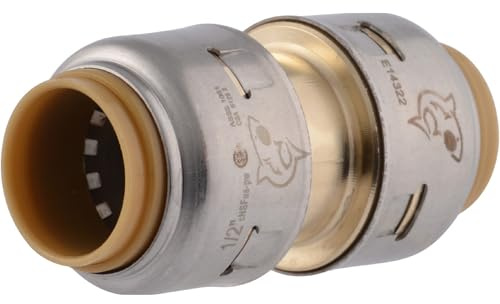 SharkBite Max 1/2 Inch Coupling, Push to Connect Brass Plumbing Fitting, PEX Pipe, Copper, CPVC, PE-RT, HDPE, UR008A