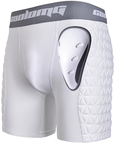 COOLOMG Mens Adult Baseball Sliding Shorts with Athletic Cup Padded Slider Short for Softball Football Lacrosse White S