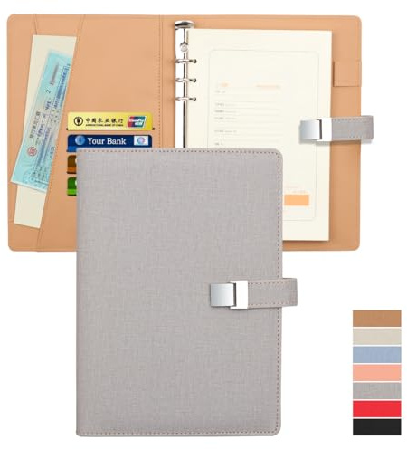 Leder A5 Binder, 6 runde Ringbinder Planer Notebook für A5 Füllpapier - Ringbuchordner - Personal Organizer - Padfolio-Ringbuchmappen in Büro, Schule und Studium- Grau