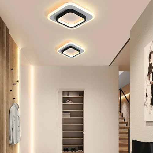 DELIPOP Moderna lampada da soffitto a LED, 21 W, 3000 lm, colore nero, quadrato, lampada da soffitto in acrilico, per camera da letto, cucina, soggiorno, corridoio, balcone, diametro 24 cm, 3000 K