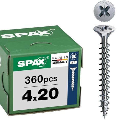 SPAX Vis universelles 4 x 20 mm, 360 pièces - Vis à tête fraisée avec revêtement WIROX, filetage total, empreinte cruciforme Z2, pointe 4CUT - 8000000287640