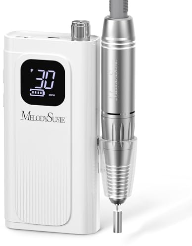 MelodySusie Entry-Level Clip-On Rechargeable Essential Nail Drill, SC300F 30000RPM E-File with LCD Display for All Manicure Shaping & Gel Removal, Ideal for Training,Nail Art Practice & Home Use,White